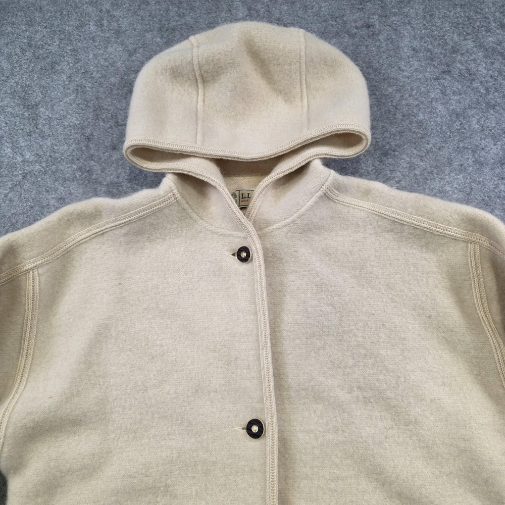 VTG‎ LL Bean Womens Medium Beige 100% Wool Hooded Parka Austria Jacket Sweater - Picture 5 of 16